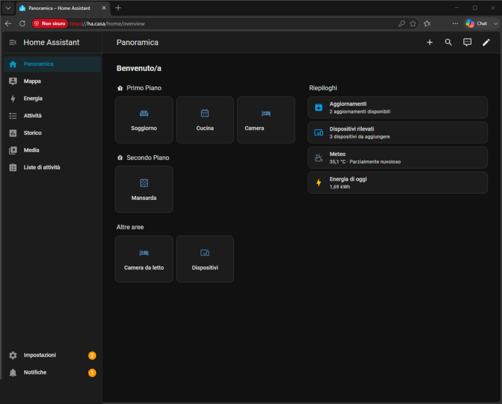 Dashboard Home Assistant nel homelab da vecchio PC